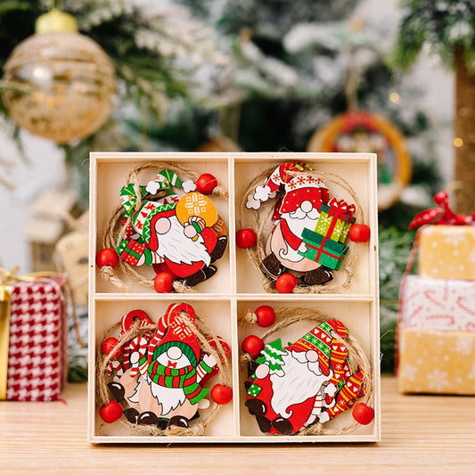 CWMM10285_CHRISTMAS WOODEN GNOME ORNAMENTS SET OF 4