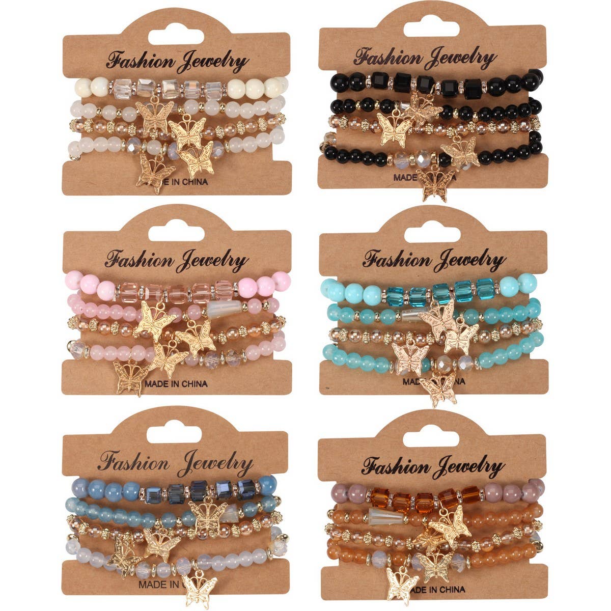 CWMM10435_BOHO BUTTERFLY CRYSTAL BEADED BRACELET SET 4PCS