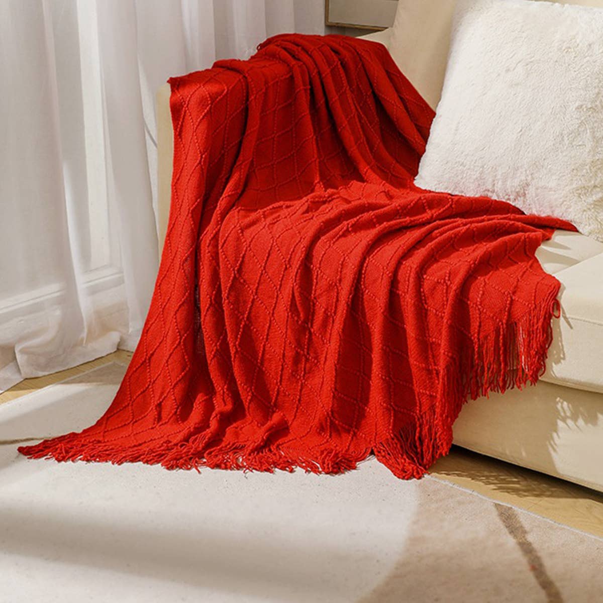 KNITTED TASSEL THIN BLANKET SOFA BLANKET