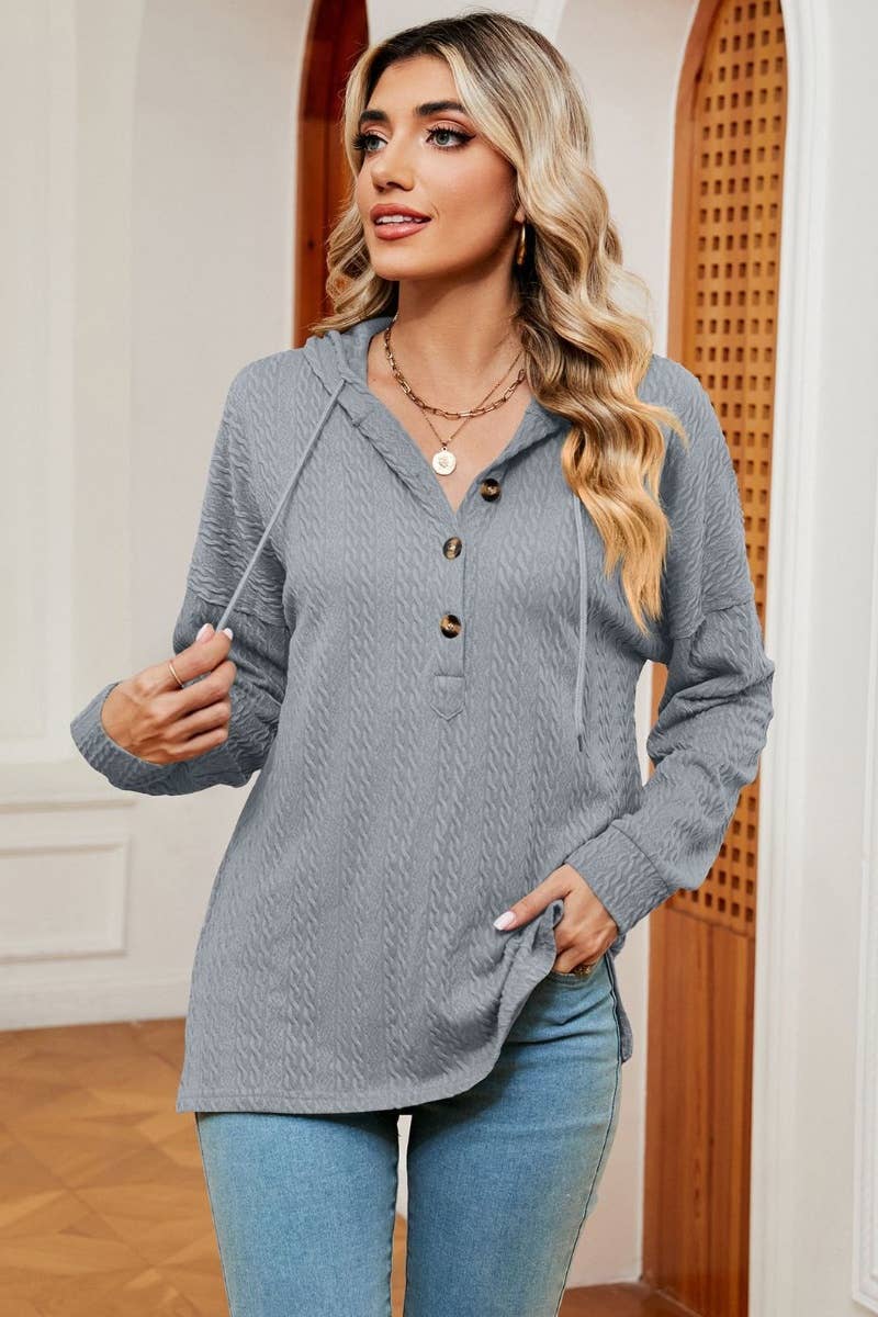 CWOHOL0984_SOLID COLOR BUTTON-UP HOODIE WITH LONG SLEEVES
