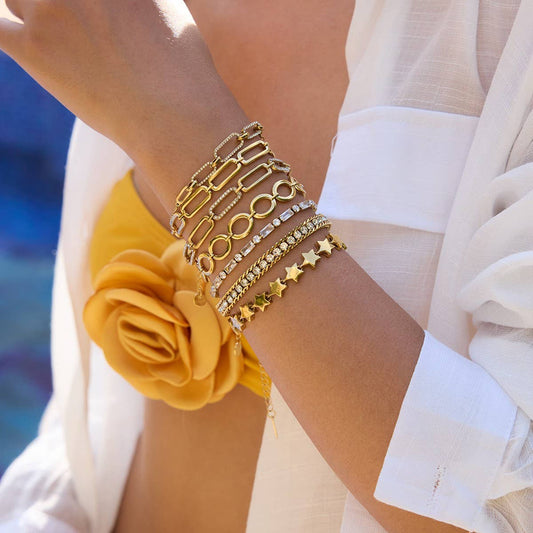 18K Gold Stainless Steel Oval Link Tennis Bracelet_CWAJE4679