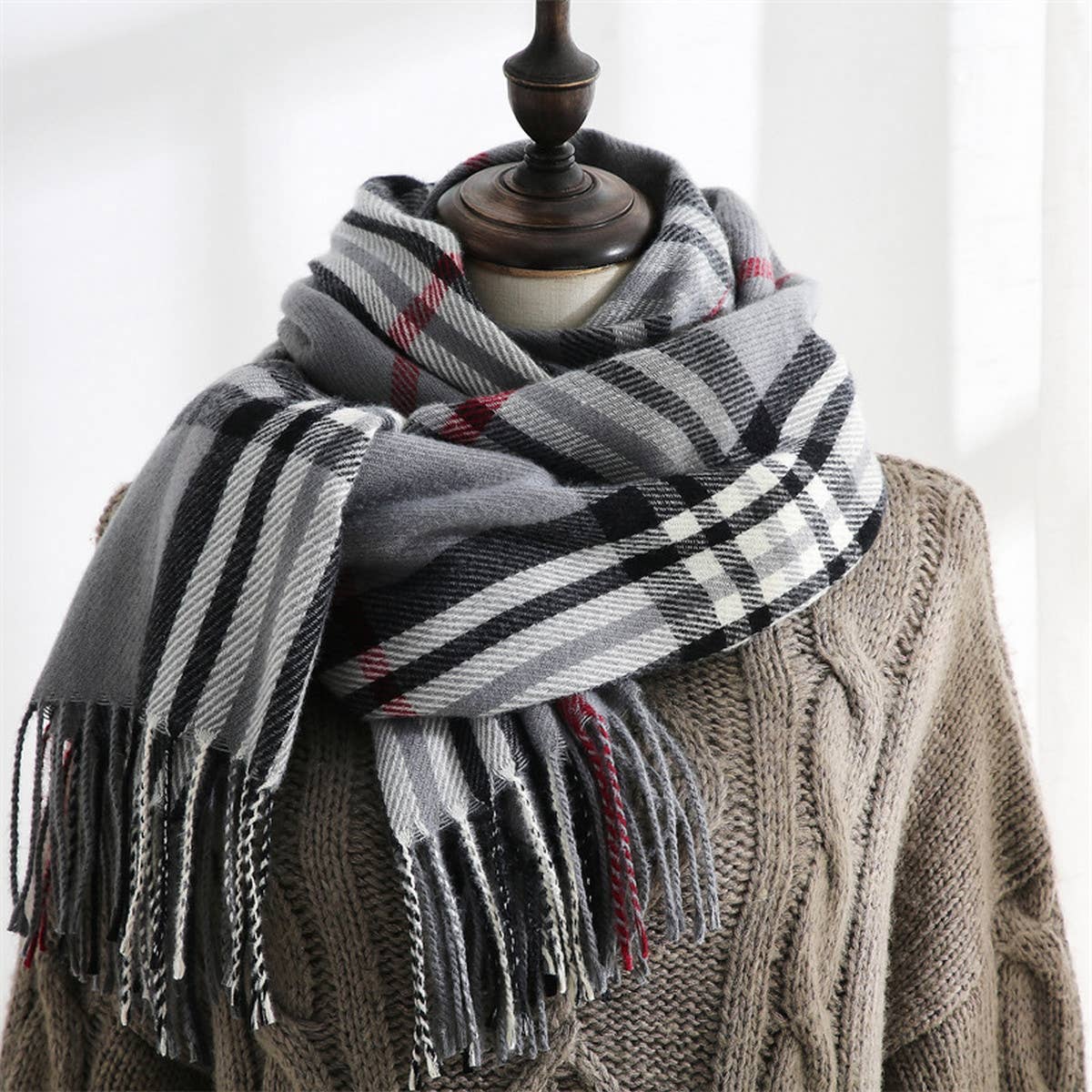 Plaid Faux Cashmere Scarf - Sweet Mid-Length Wrap_CWASC0190