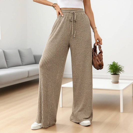 Drawstring pit strip elastic waist long pants