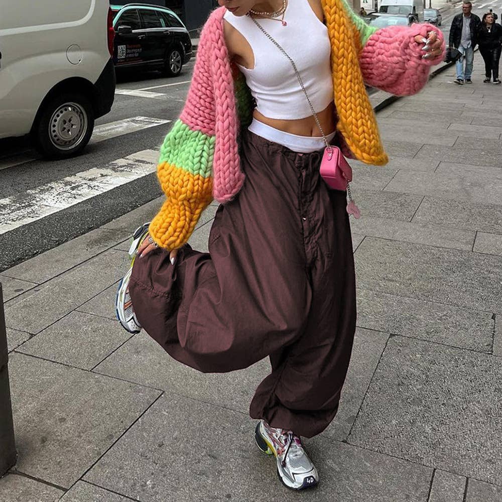 Fashion loose,low-waisted, wide-leg cargo pants