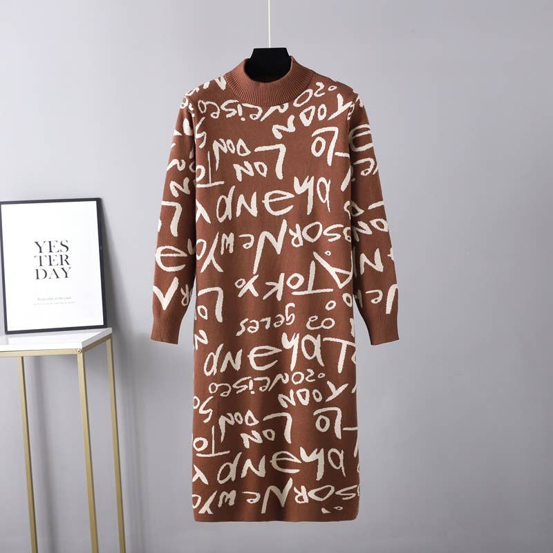 KNIT PULLOVER ALPHABET GRAFFITI WOOLEN DRESS