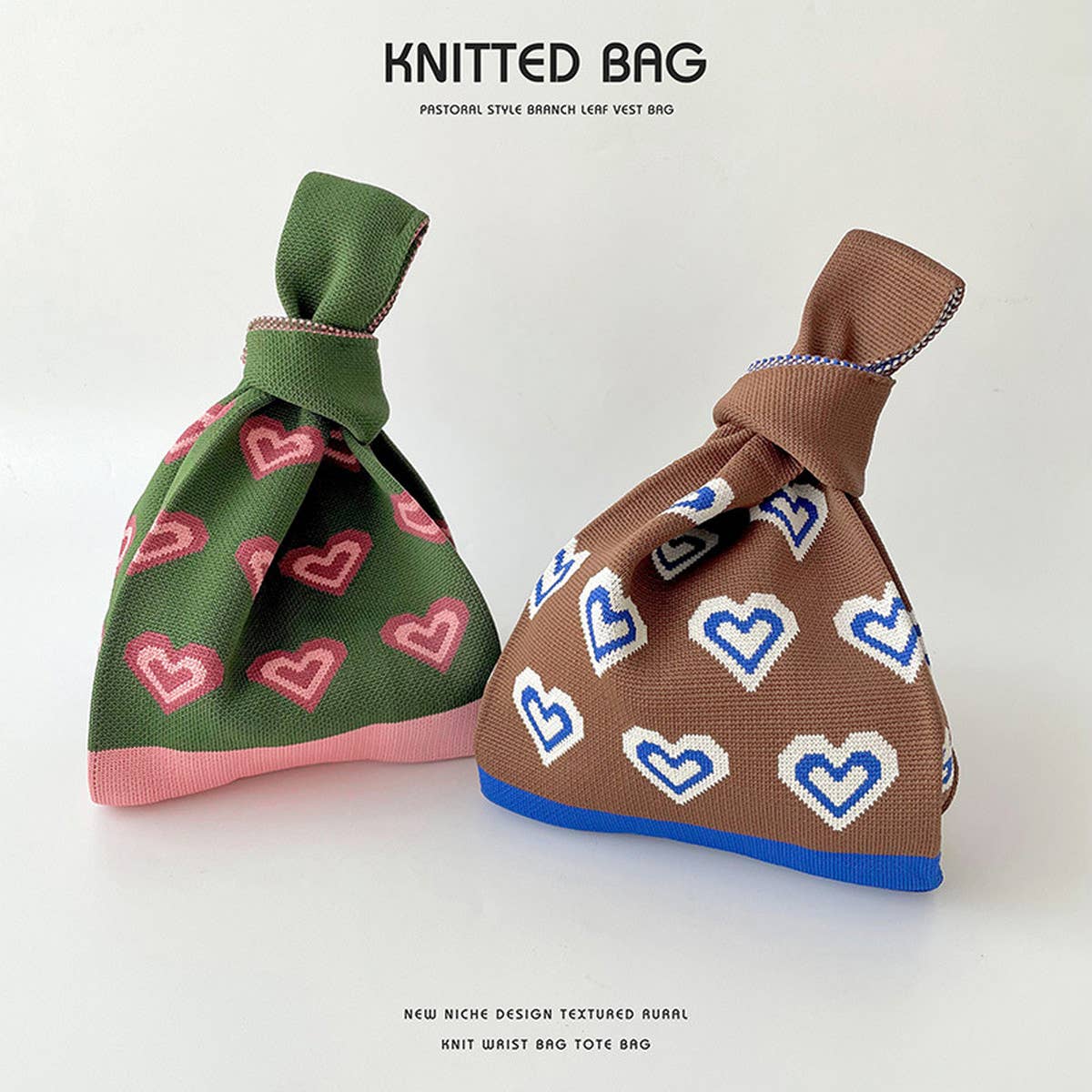 COLOR BLOCK HEART KNITTED SHOULDER TOTE BAG_CWAB1519