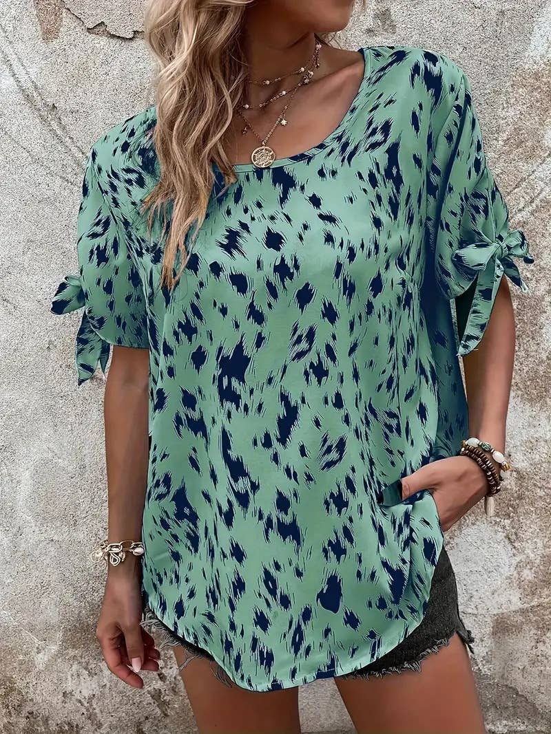 Round-neck tie leopard print stylish shirt