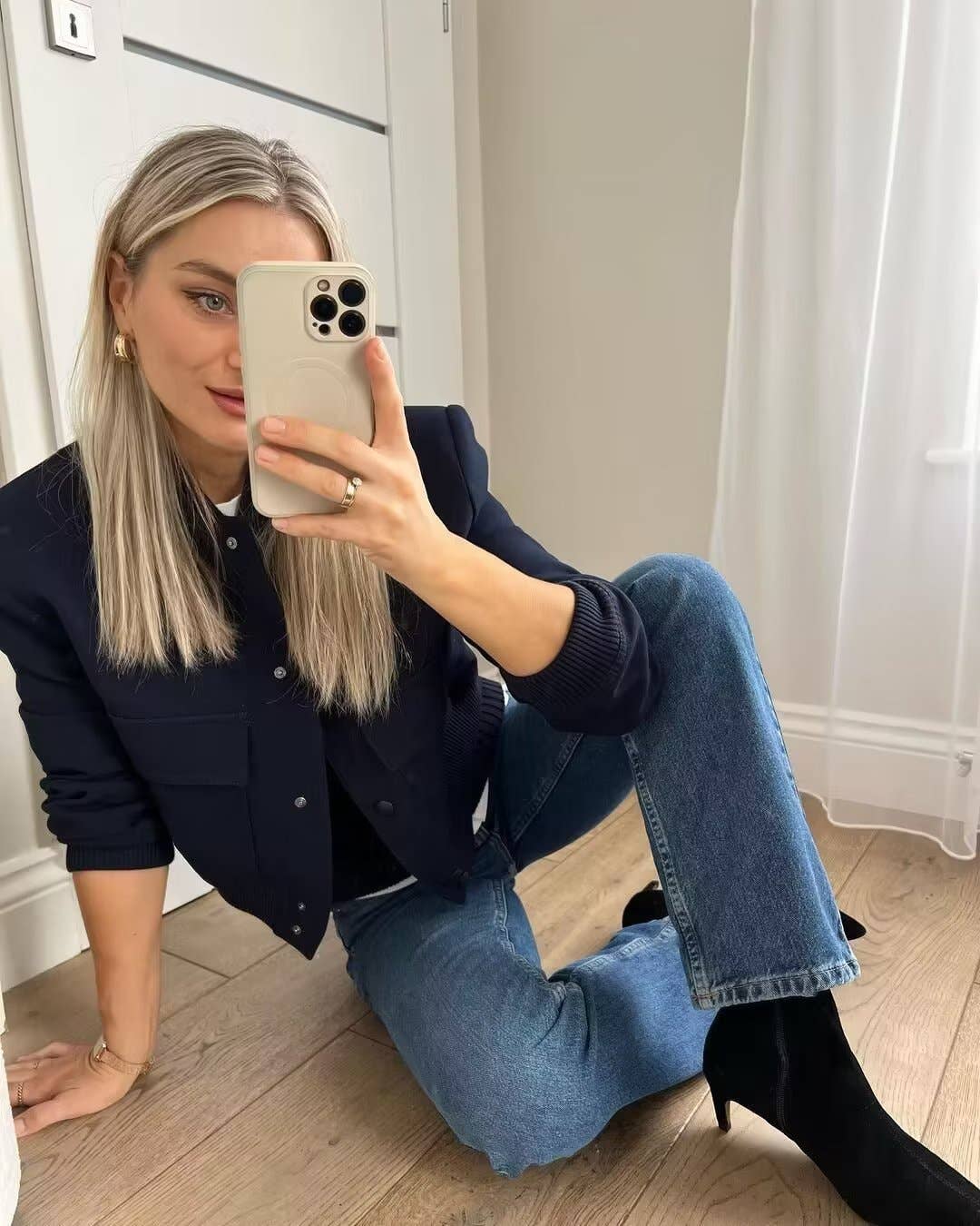 Stand-up collar solid-color motorcycle jacket