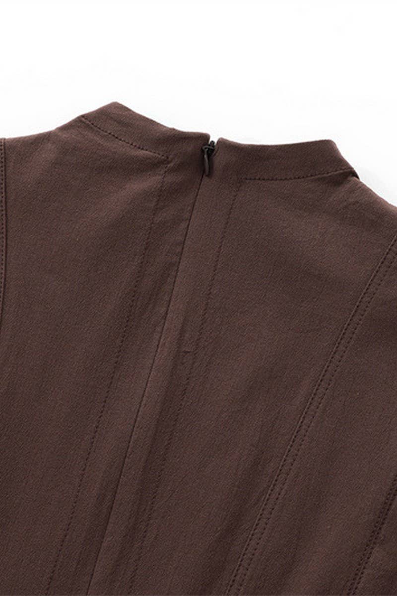 CWDSD6644_ROUND NECK SLEEVELESS SHORT PLEATED DRESS