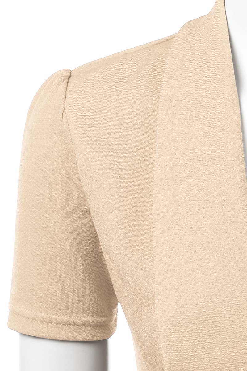 CWOBL095-P_Short Sleeve Open Front Draped Ruffles Blouses