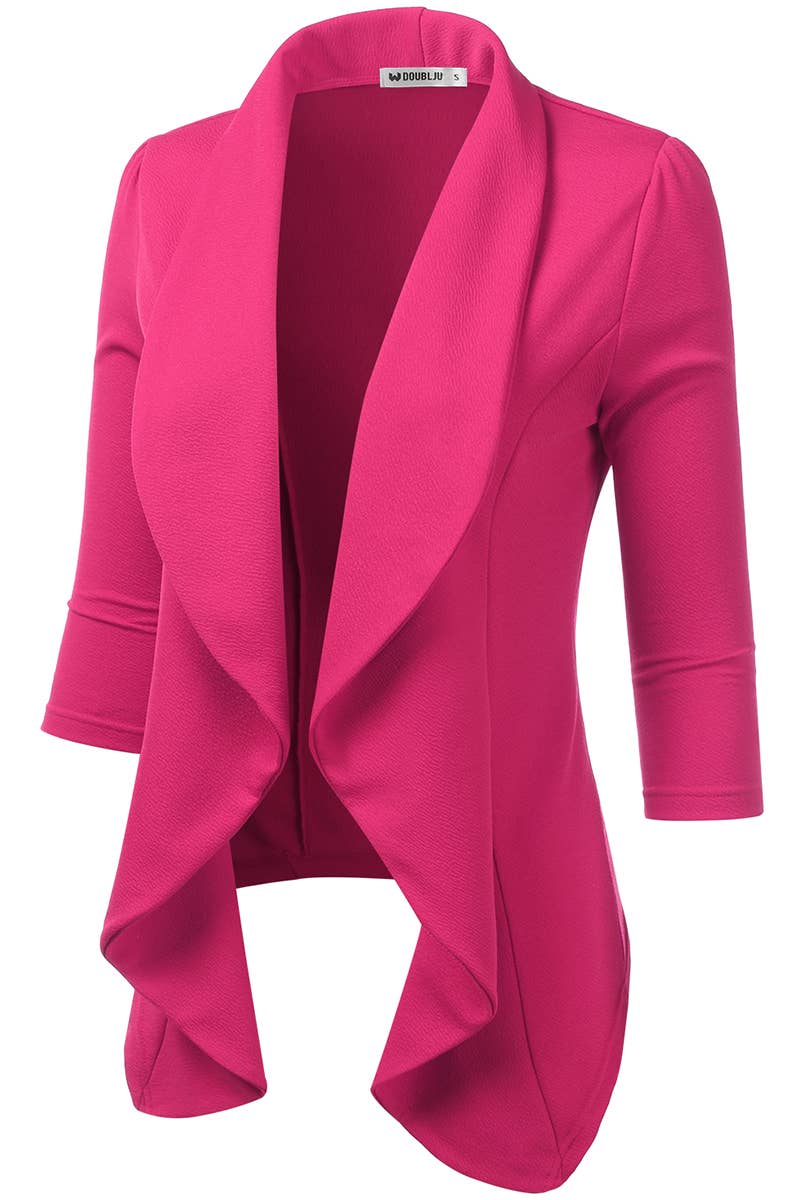 CWOBL089_Casual Work 3/4 Sleeve Open Front Blazer