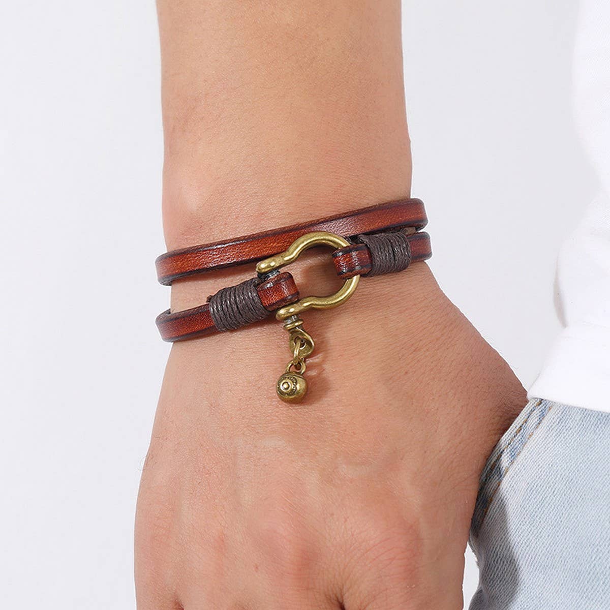 CREATIVE RETRO TWO-CIRCLE MEN'S LEATHER BRACELET