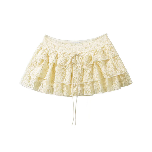 Lace Trim Skort for Women, French Casual Style