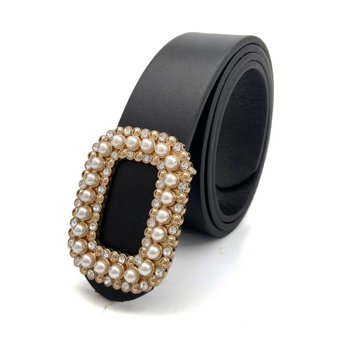 WOMEN ROUND DIAMOND PEARL BUCKLE BELT FOR JEANS_CWABE0130