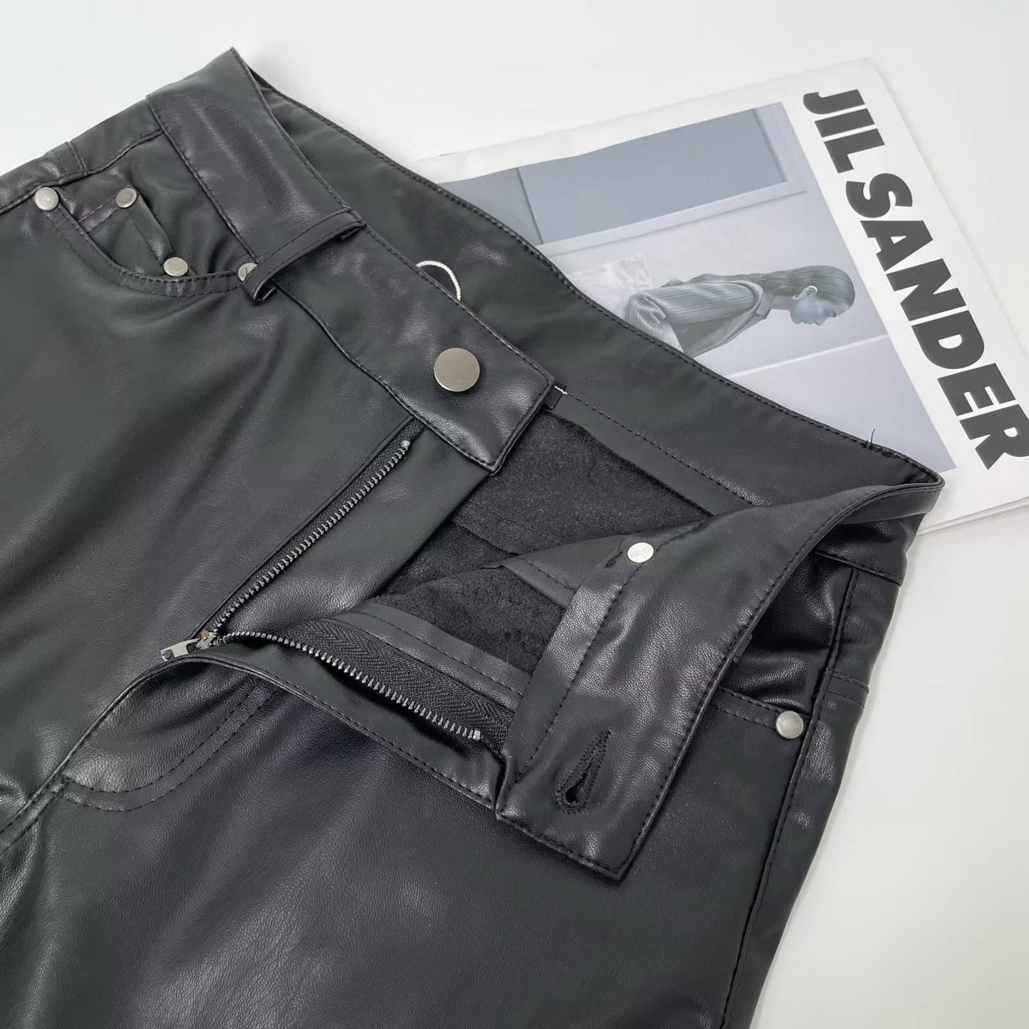 FASHION HIGH WAIST STRAIGHT TUBE PU LEATHER PANTS