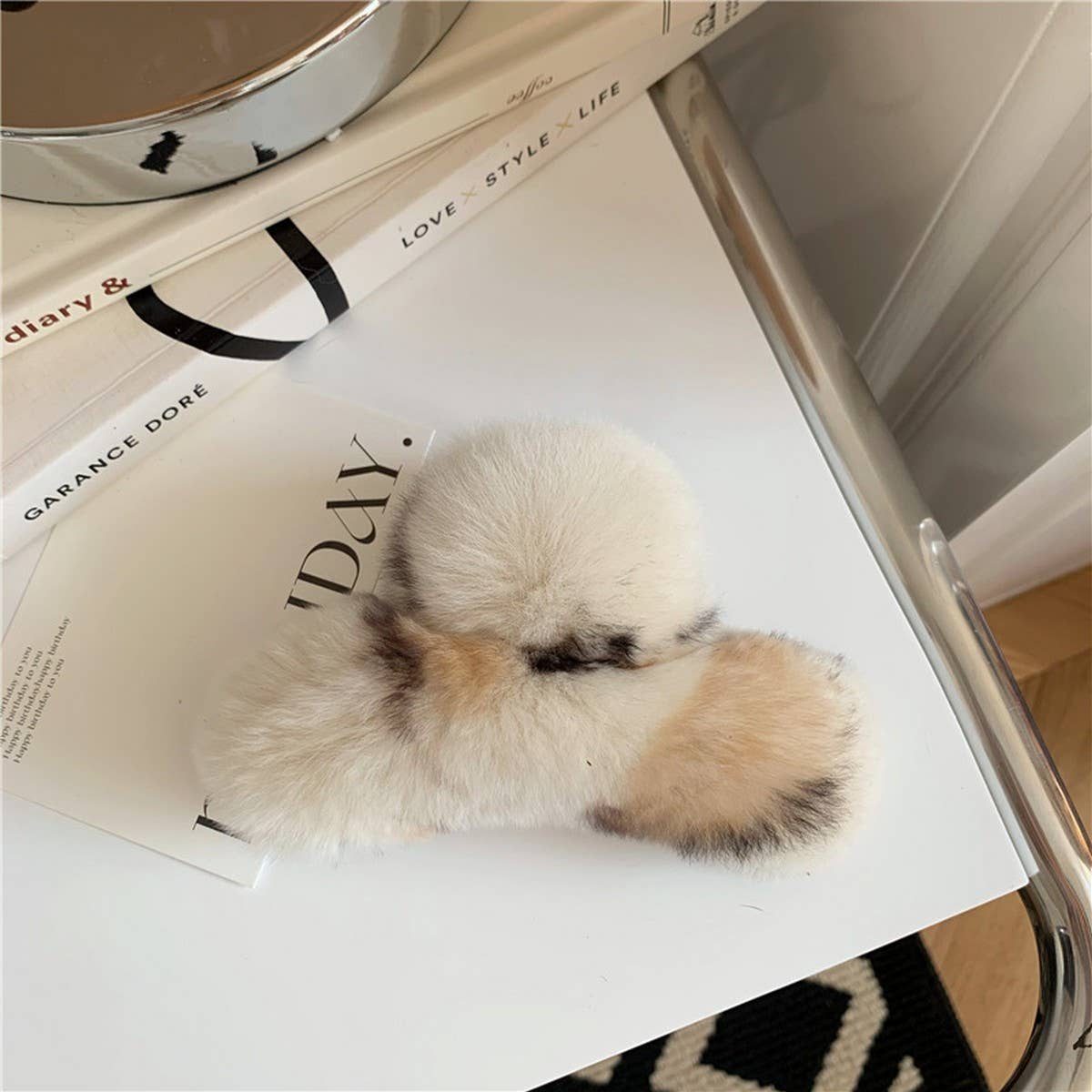 Large Rabbit Fur Hair Claw - Fluffy Winter Clip