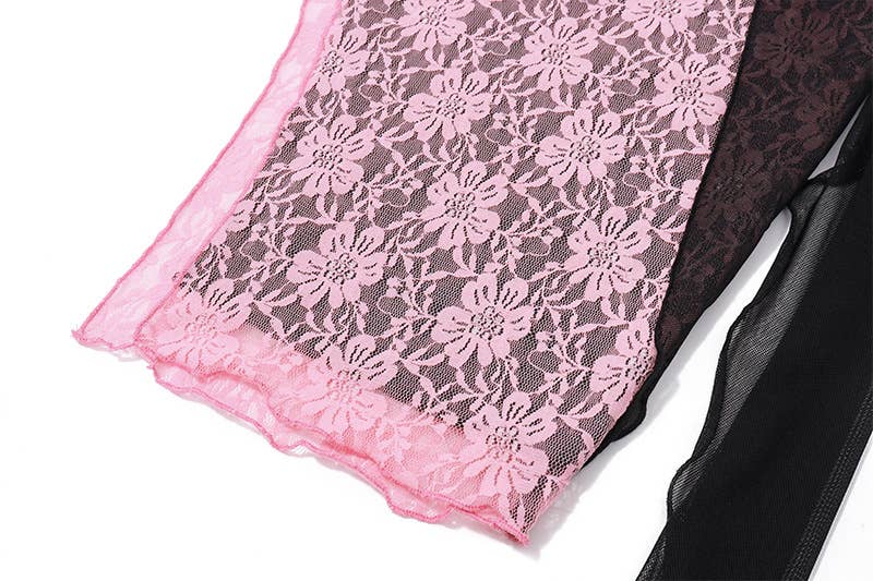 Lace strappy top lace-up cinched waist skirt set