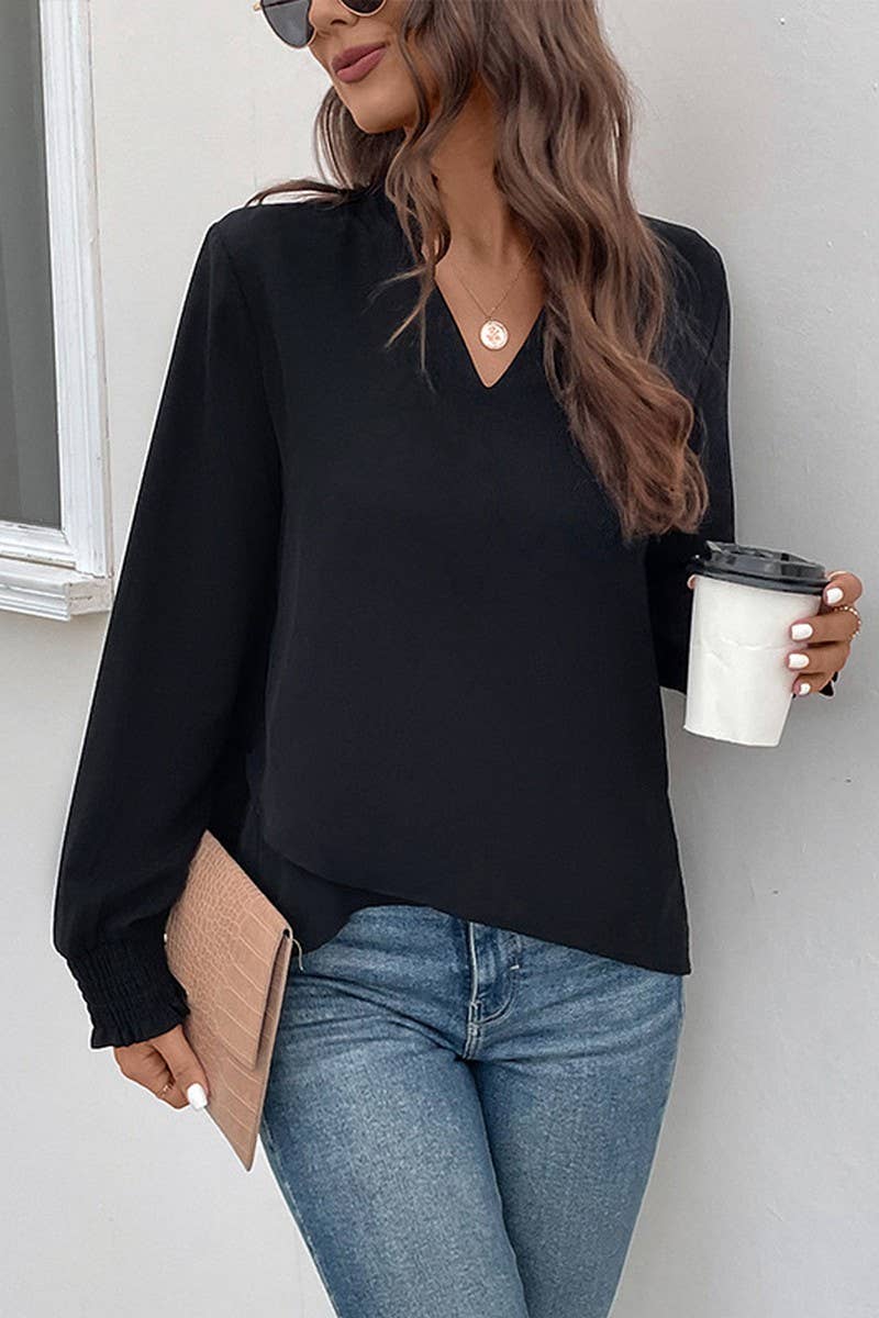 V NECK SOLID COLOR CASUAL LONG SLEEVED SHIRT_CWTSTL1129