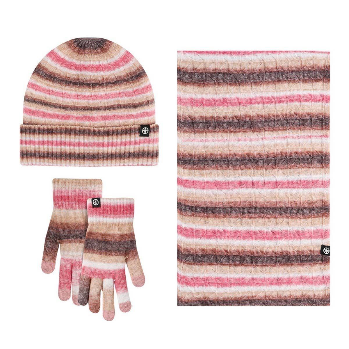 WINTER STRIPED GRADIENT SCARF THREE-PIECE SET