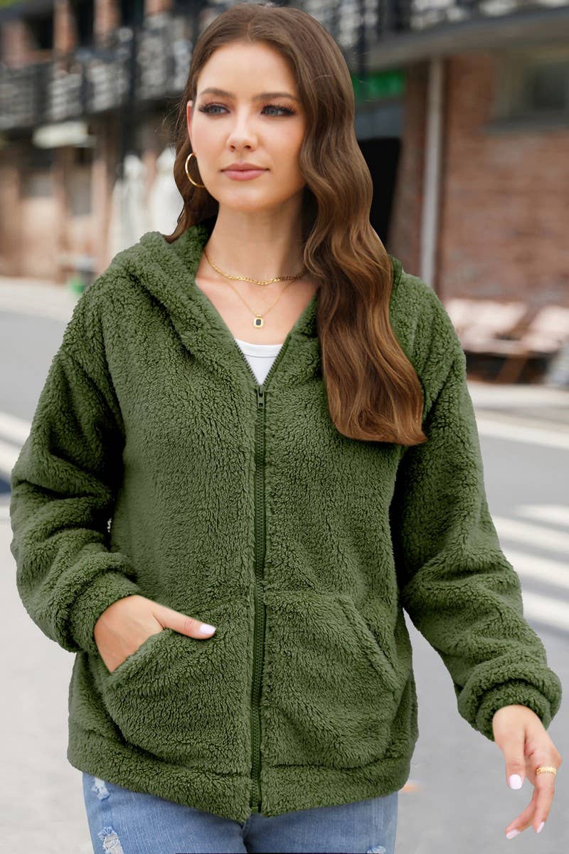 CWOCO0332_LOOSE CASUAL THICKENED HOODED PLUSH JACKET