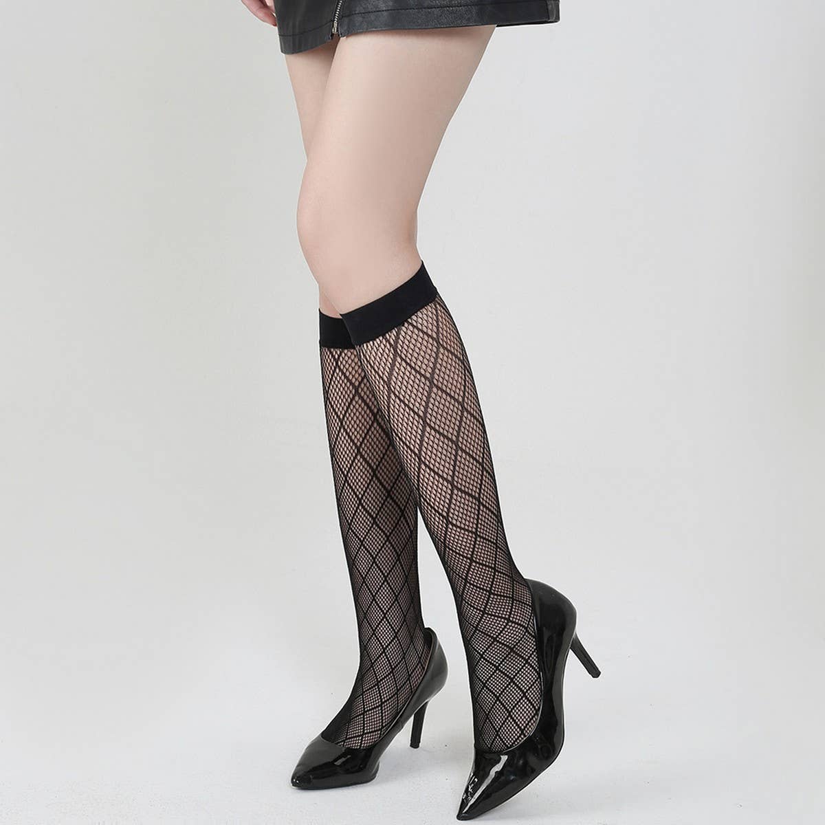 WOMEN FISHNET KNEE STOCKINGS HOLLOW OUT CALF SOCKS