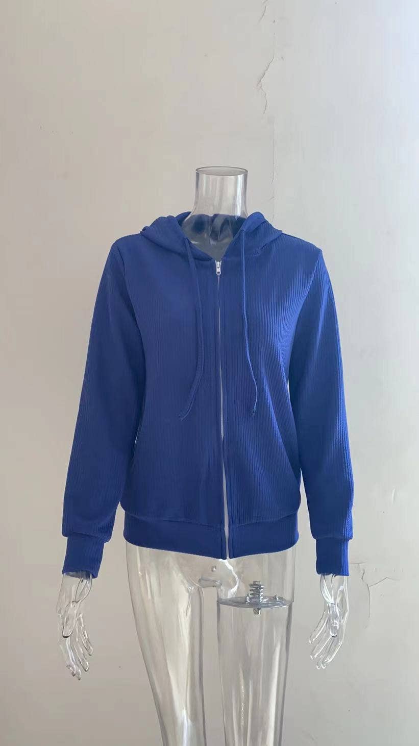 SOLID COLOR KNIT ZIPPER HOODED CARDIGAN COAT