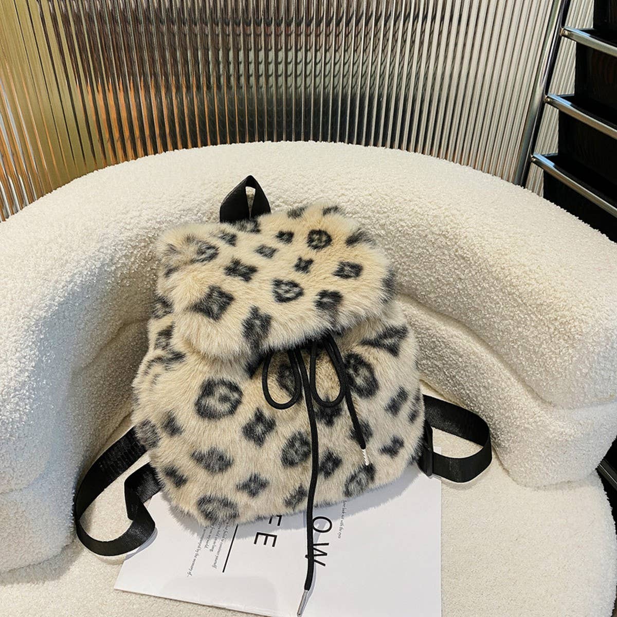Fluffy Faux Fur Backpack  Fashion Drawstring Bag_CUAB00606