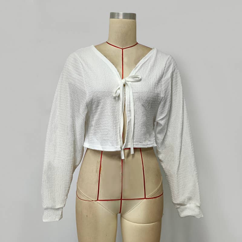 Sheer Puff Sleeve Crop Sun Shirt