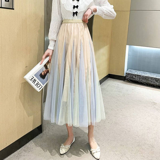 Layered Ombre Tulle Flared Maxi Skirt