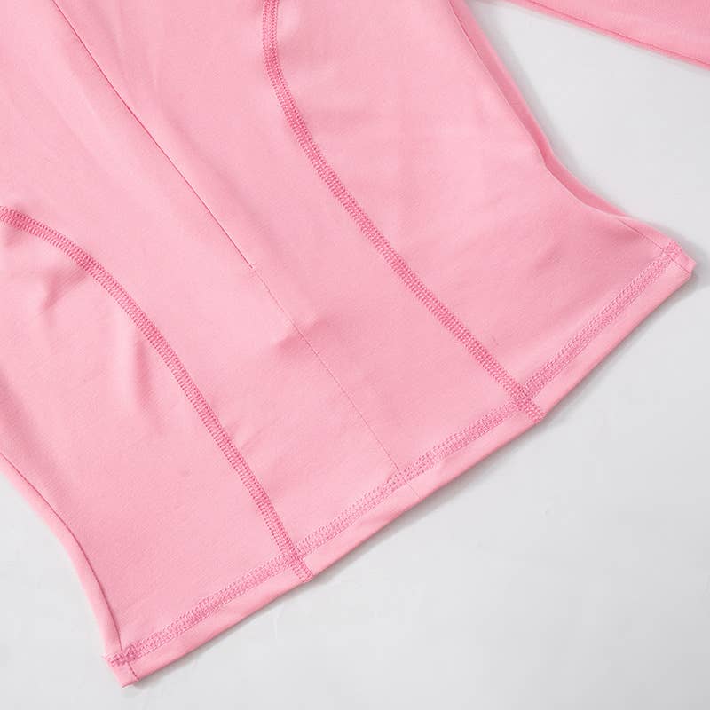 LAPEL ZIPPER PULLOVER LINE WAIST YOGA T-SHIRT