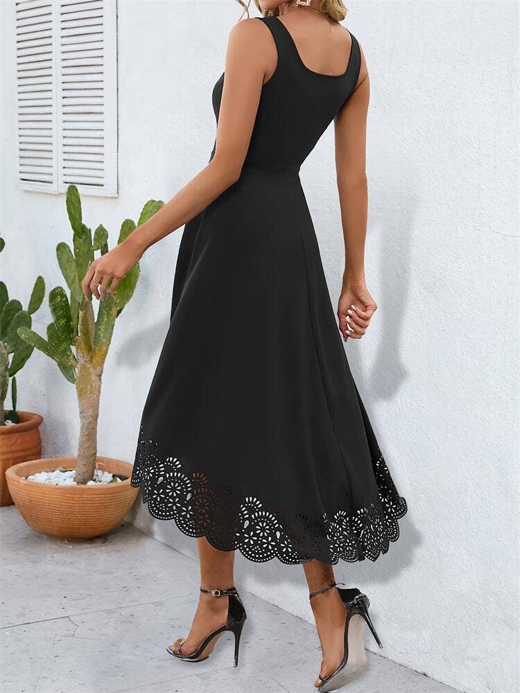 Elegant irregular pendulous burnt-out vest dress