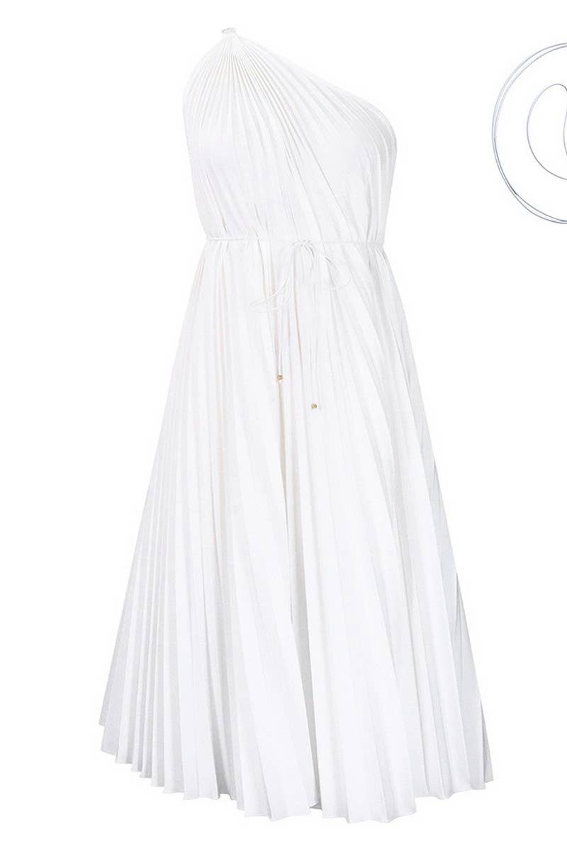 CWDSD10889_2023 SUMMER PLUS SIZE ONE SHOULDER PLEATED DRESS