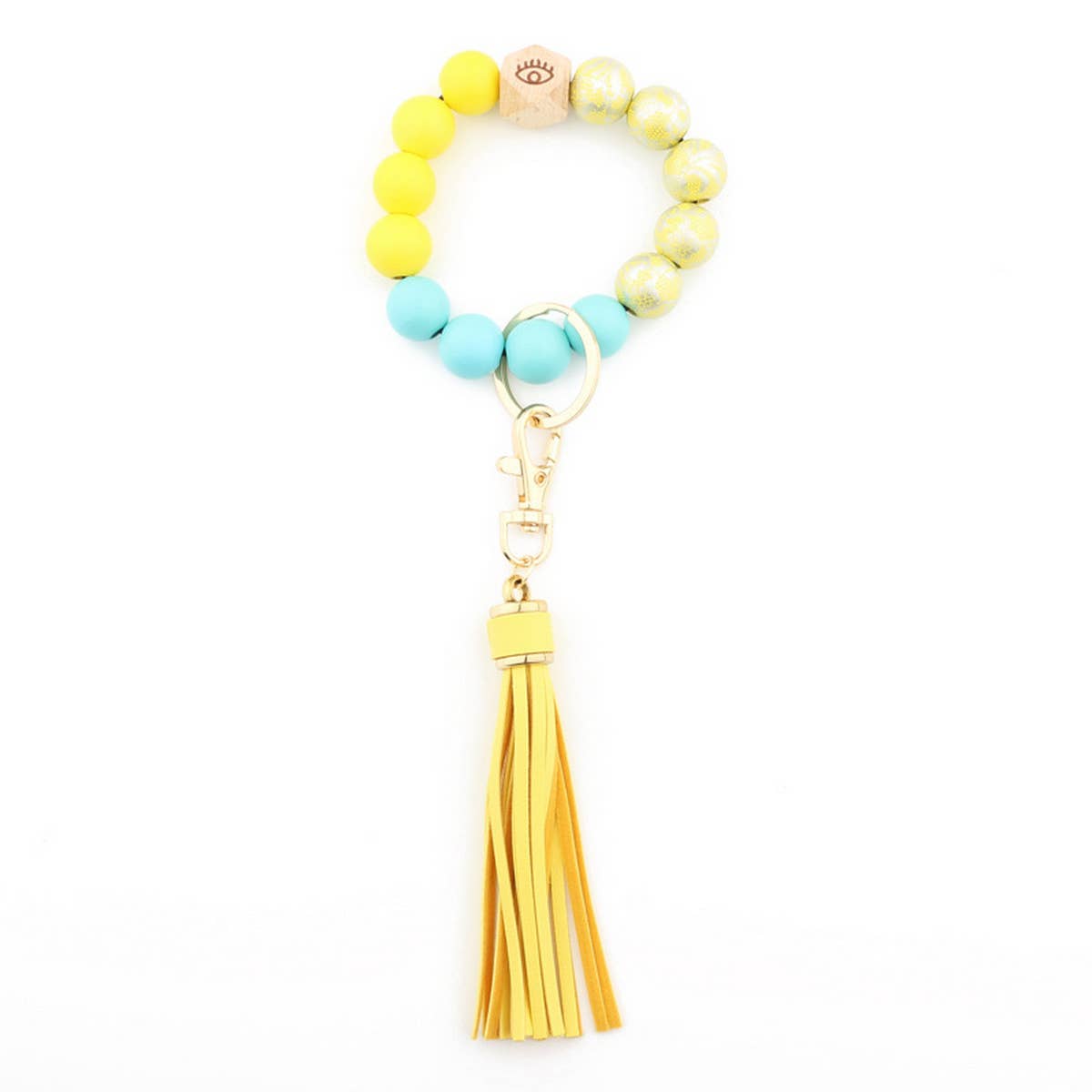 TASSEL PRINTED WOODEN BEAD KEYCHAIN