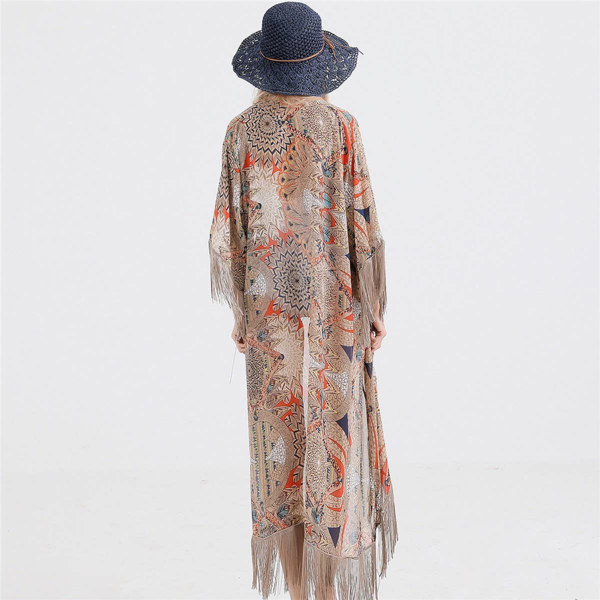 SUMMER TASSEL FLORAL PRINT OPEN FRONT KIMONO