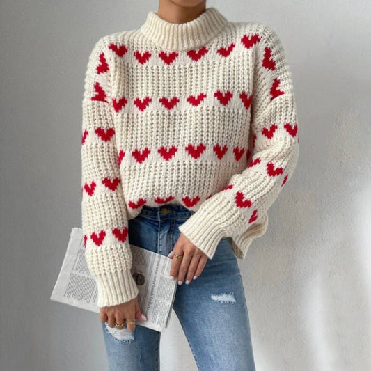 Half Turtleneck Love Jacquard Loose Fashion Pullover Sweater