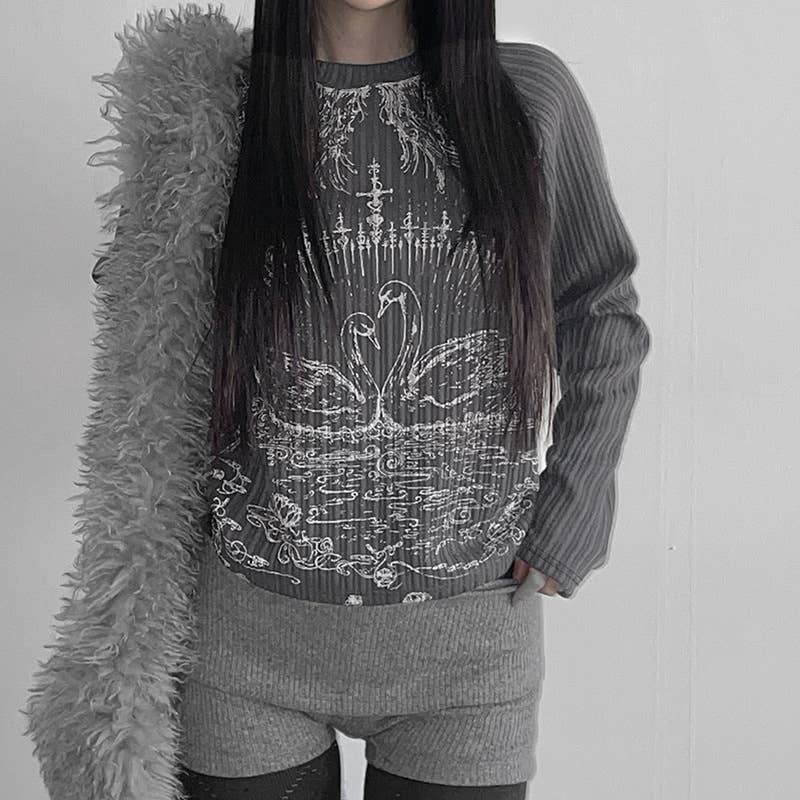 VINTAGE PERSONALITY PRINT ROTATOR SLEEVES T-SHIRT