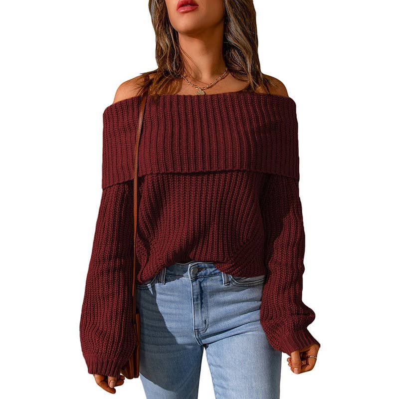 STRAPLESS SHOULDER SWEATER IN SOLID COLOR