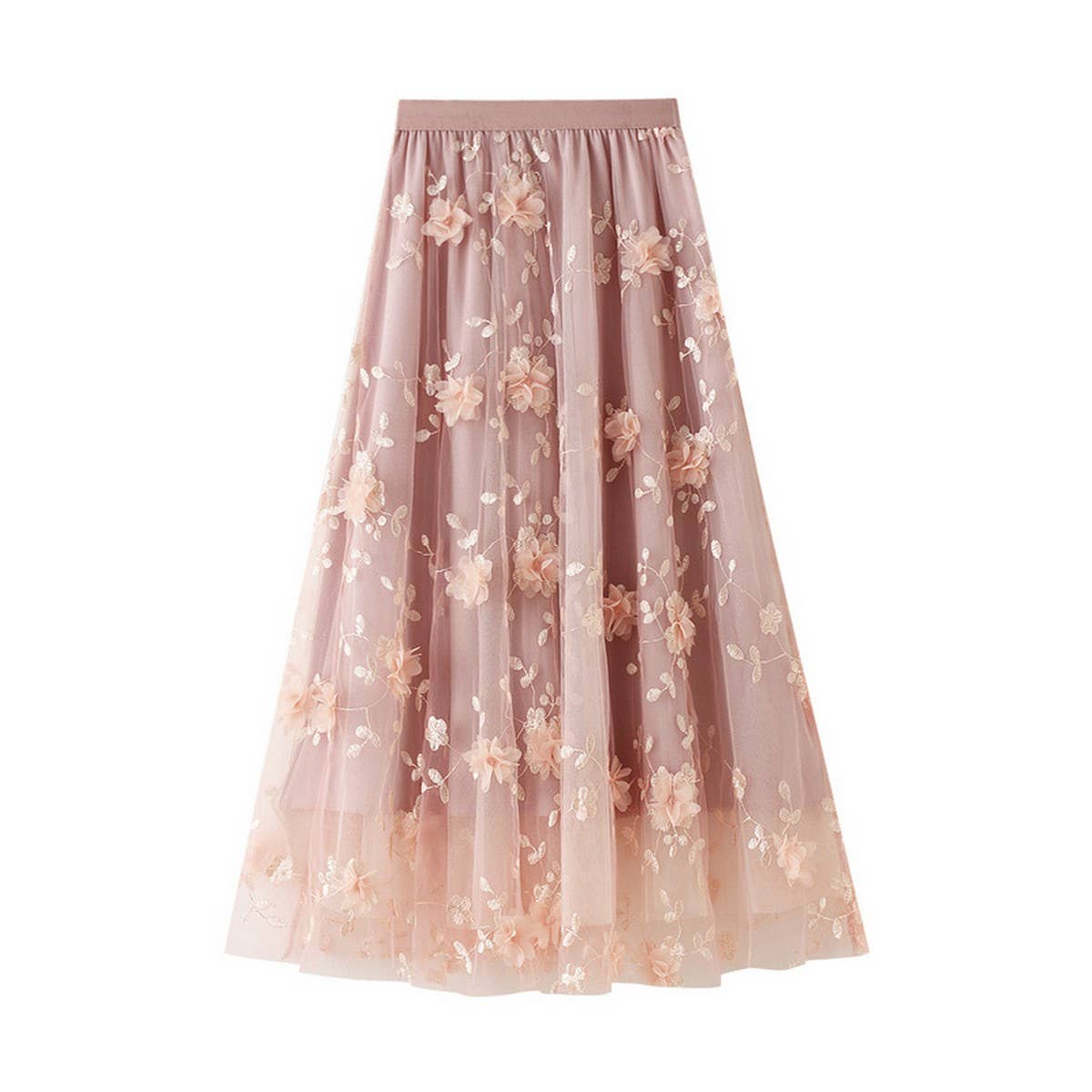 Embroidered Tulle A-Line Maxi Skirt Plus Size