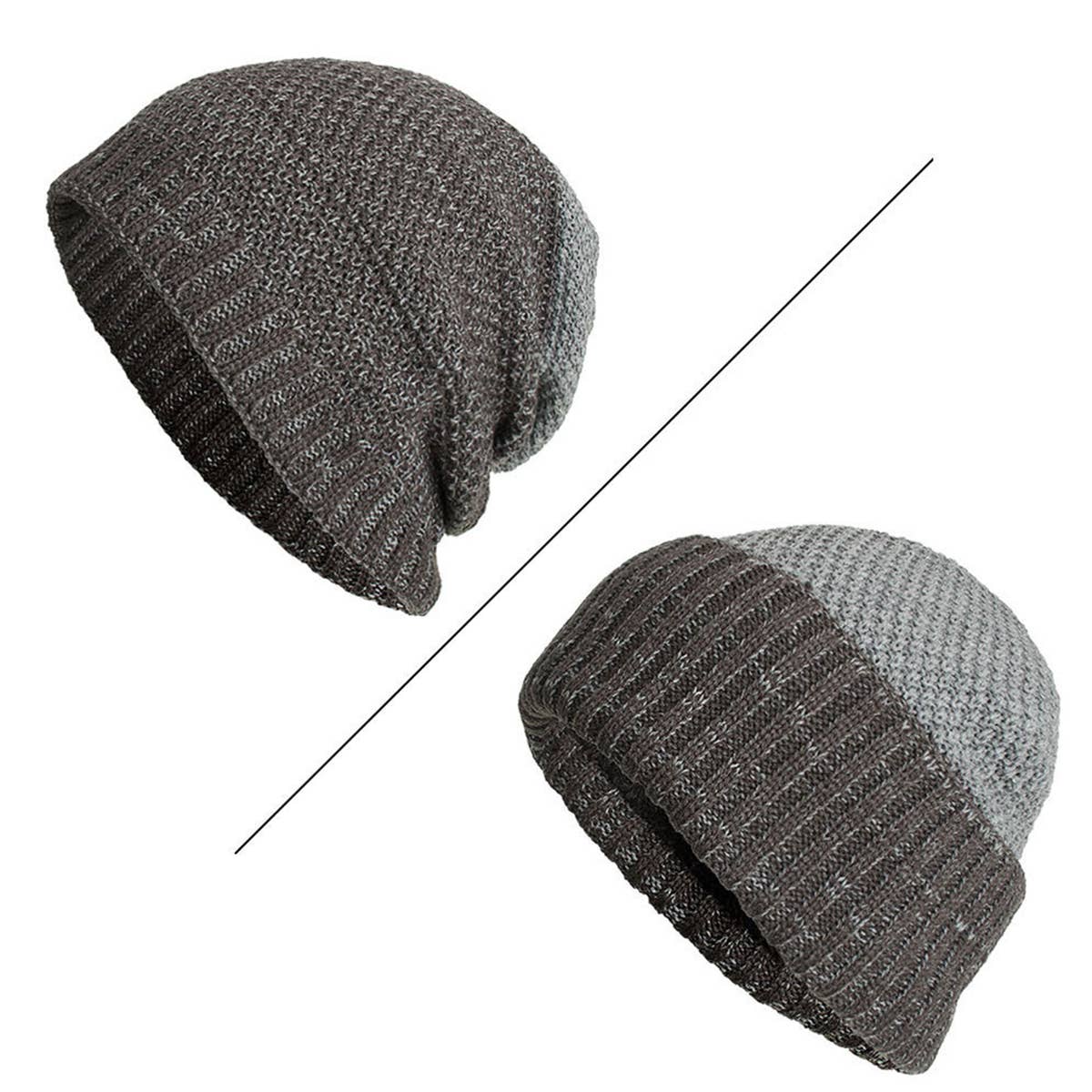 FLEECE TWO-TONE CORN KERNELS PULLER KNITTED HAT