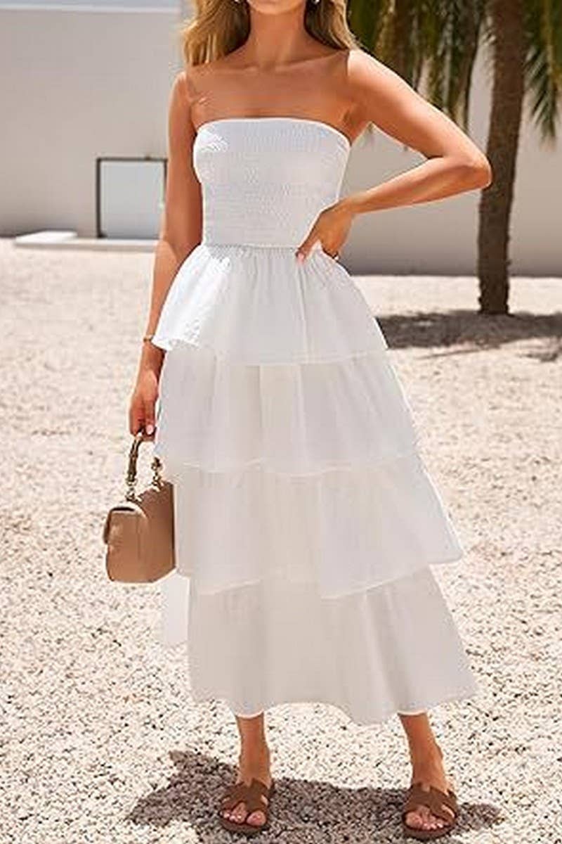 CWDMD6364_OFF-THE-SHOULDER LAYERED TUBE-TOP SUNDRESS