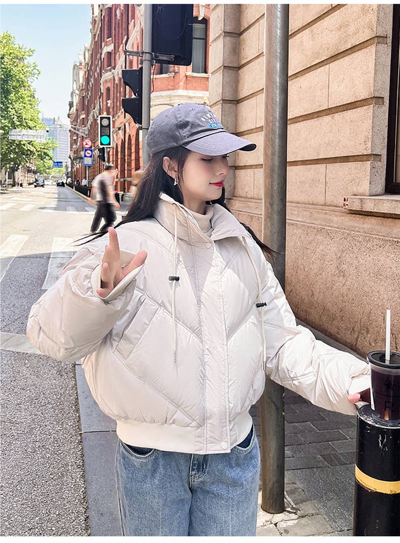 Stand-up collar design baggy thick bread jacket