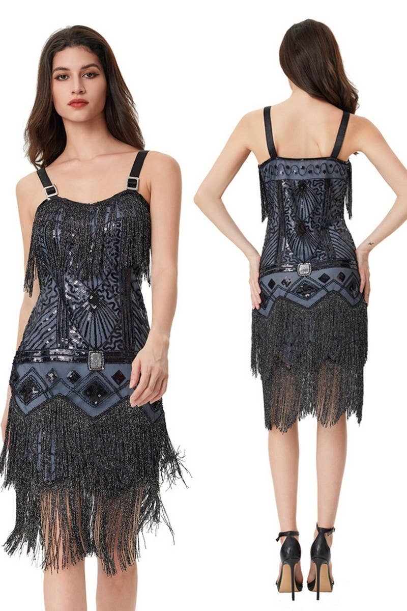 CWDHL1050_PARTY DANCE FASHION BEADED SEQUINED TASSEL DRESS