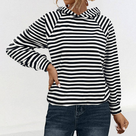 STRIPED CASUAL LONG SLEEVED HOODIE_CWOHOL0506
