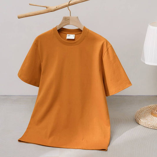 Cwtts0924_Loose Round Neck Solid Color Short Sleeve