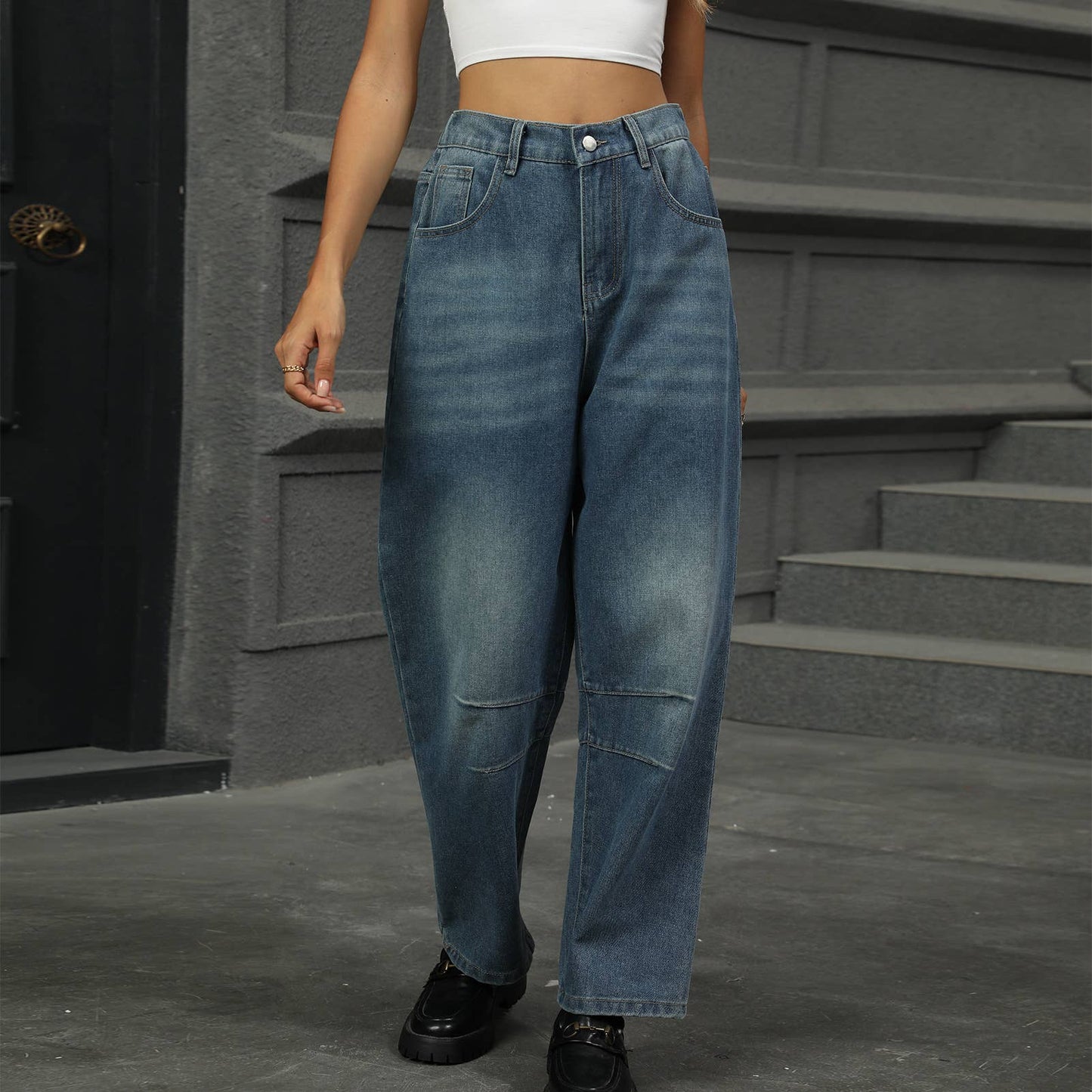 WASHED LOOSE HARLAN DENIM NINE-POINT PANTS