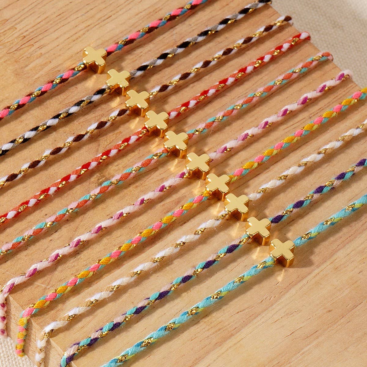 DIY HANDMADE FOUR-COLOR COTTON CROSS BRACELET