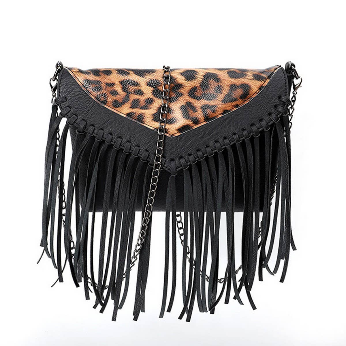 CWAB4565_LEOPARD PRINT TASSEL CHAIN SHOULDER BAG