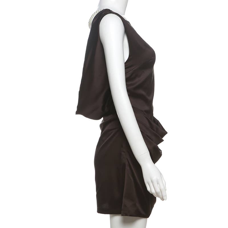 BACKLESS PEARL CHAIN SOLID COLOR DRESS HIP WRAP