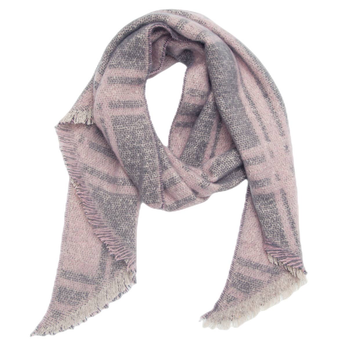 Jacquard Grid Angled Scarf ? Winter Loop Yarn Wrap