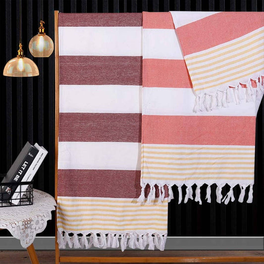 Striped Tassel Cotton Turkish Beach Wrap Towel_CWMM7670